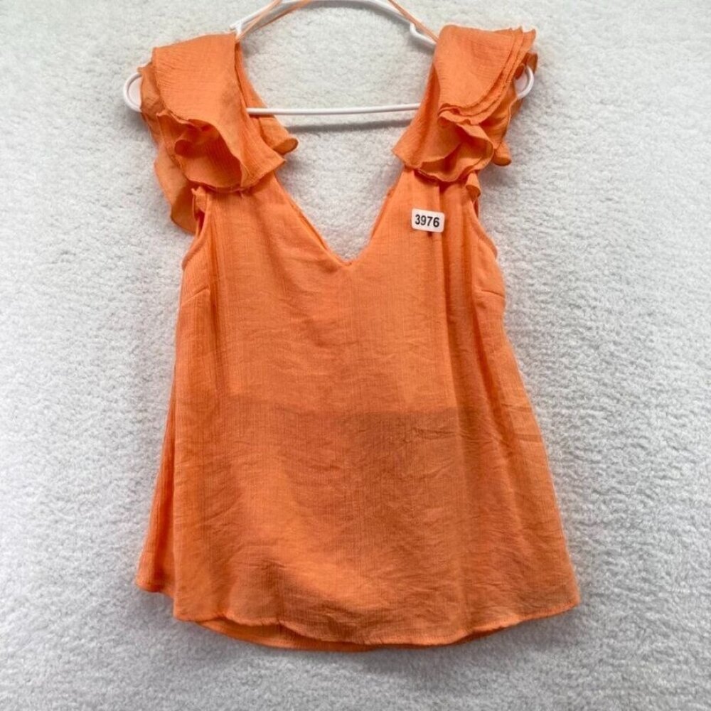 Mine Womens Blouse Size Medium Orange Flutter Sleeves Tie Back Breezy Boho New